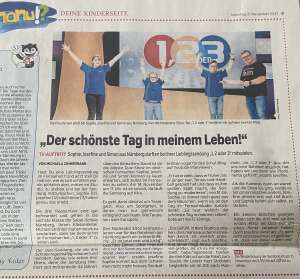 Nürnberger Nachrichten berichten im Zeitungsartikel über die Sendung 1,2 oder 3 und die teilnehmenden u.a. SABEL SchülerInnen aus Nürnberg