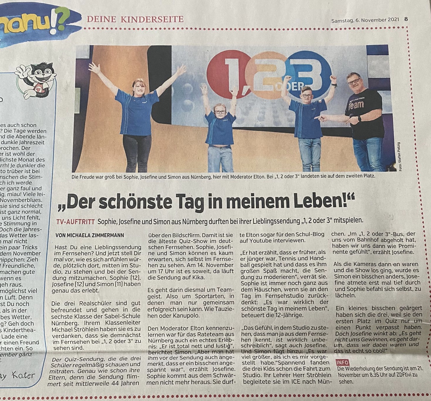 Zeitungsartikel der Nürnberger Nachrichten über die SABEL Teilnahme an der Sendung 1, 2 oder 3