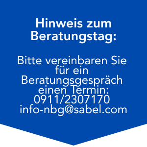 Fuer Beratungsgespraeche bitte einen Termin vereinbaren 09112307170 bzw. info nbg@sabel.com2